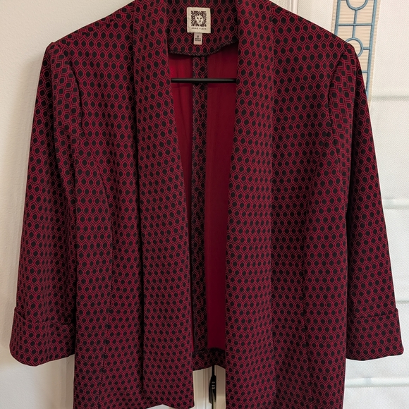 Anne Klein Red and Black Patterned Blazer - Picture 2 of 5